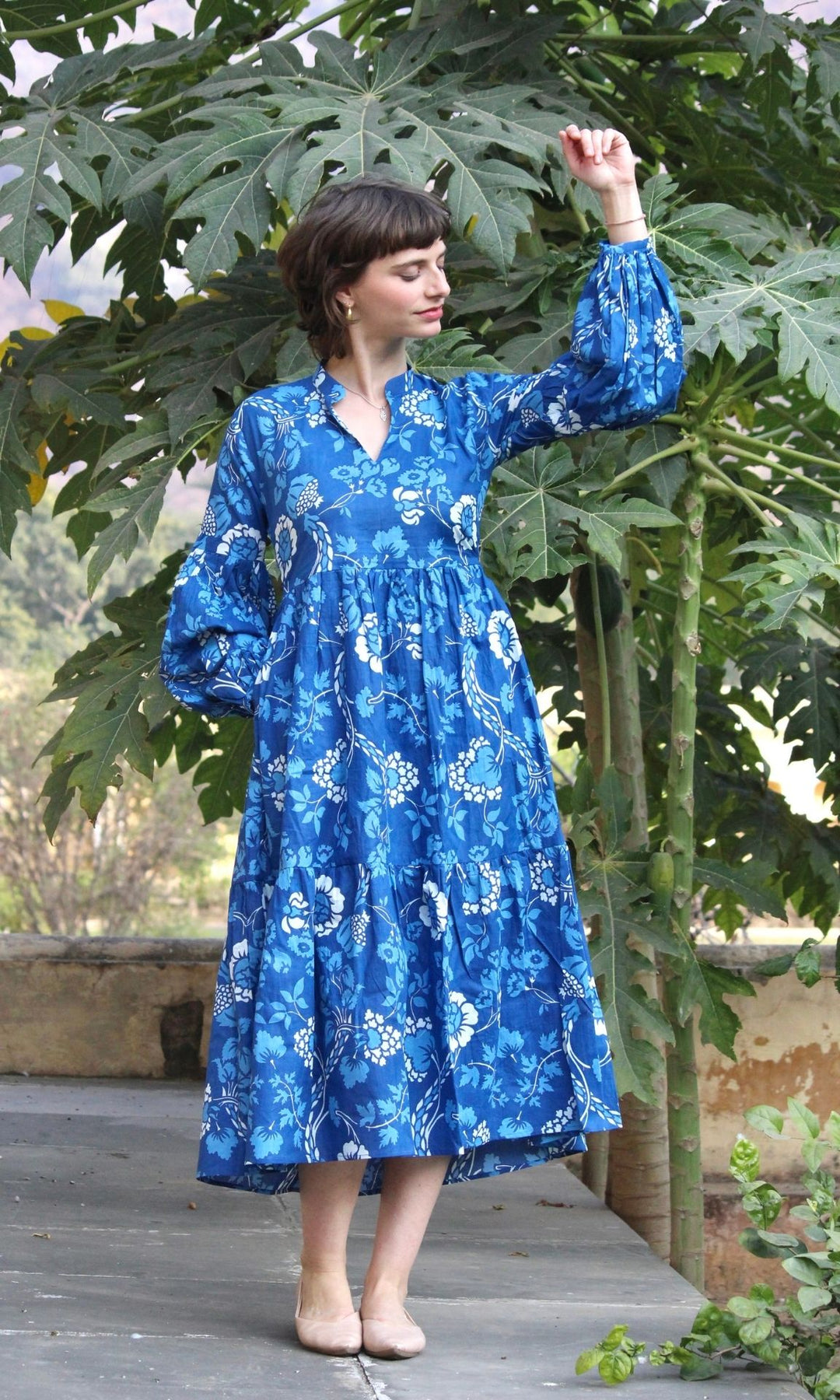 Blue Carnation Balloon Sleeve Dress Cyclamen Blue Carnation Balloon Sleeve Dress Cyclamen