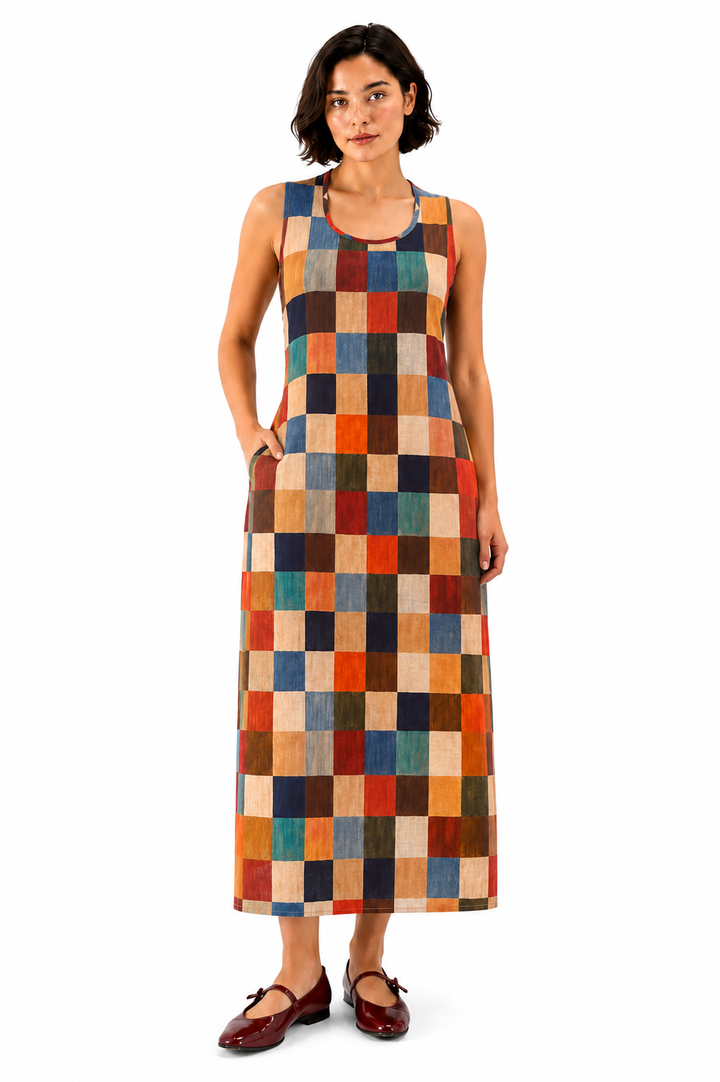 Checkered Open Back Dress