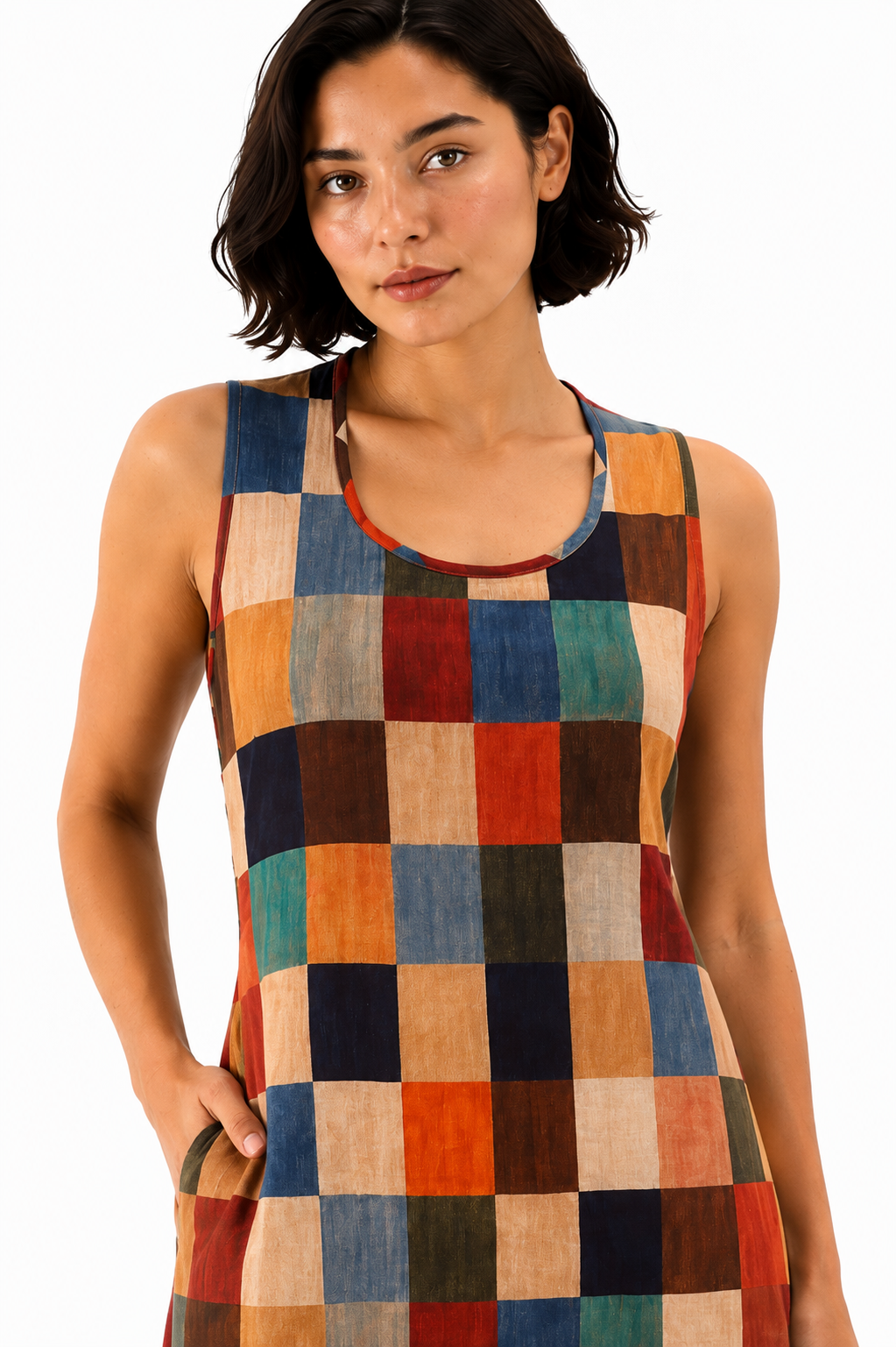 Checkered Open Back Dress