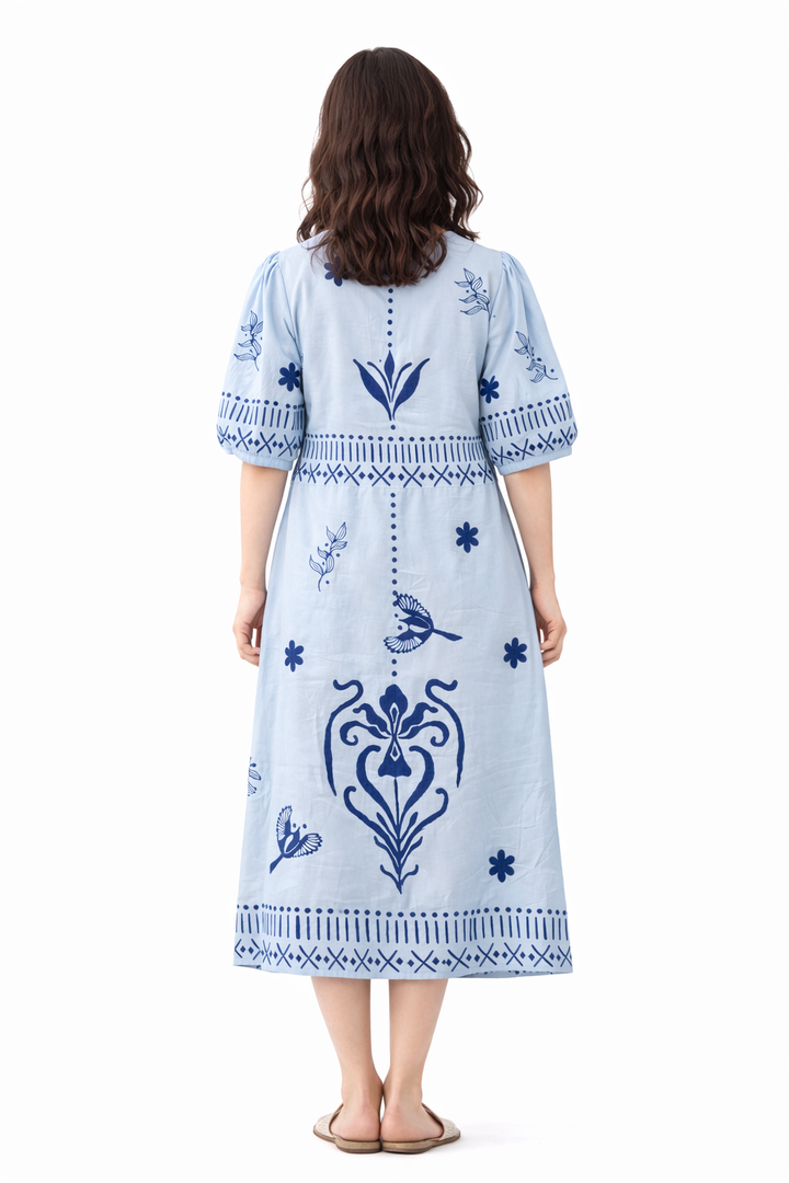 Ruffled Blue Midi Dress