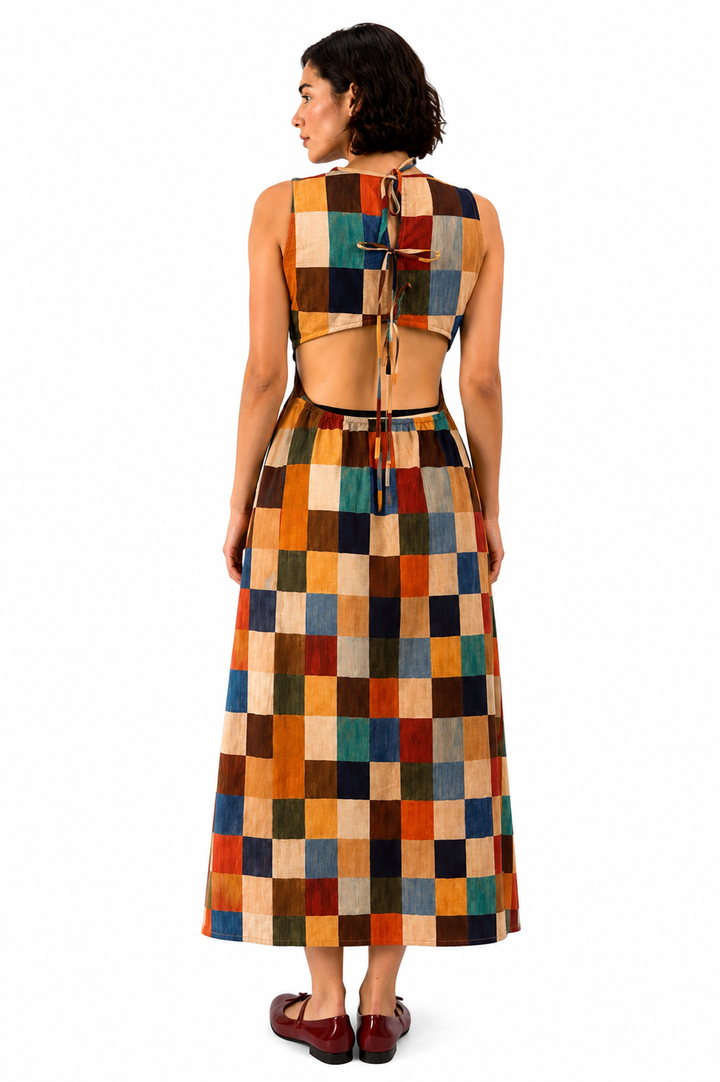 Checkered Open Back Dress